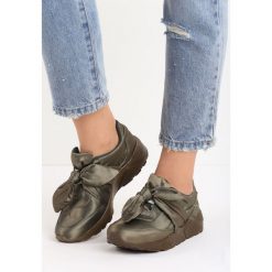 Khaki Buty Sportowe Tongue Twister. Brązowe buty sportowe damskie marki Born2be, z materiału. Za 79,99 zł.