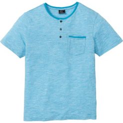Shirt z dekoltem henley melanżowy bonprix turkusowy melanżowy. Niebieskie koszulki męskie bonprix, s, bez wzorów, bez kołnierzyka, bez rękawów. Za 59,99 zł.