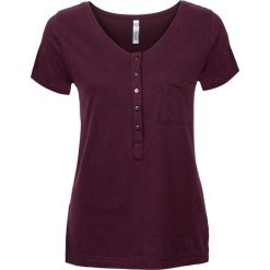 T-shirt z plisą guzikową bonprix bordowy. Czerwone t-shirty damskie bonprix, z dekoltem w serek. Za 32,99 zł.