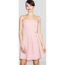 Elegancka Różowa Gorsetowa Sukienka z Dłuższym Tyłem. Różowe sukienki damskie Molly.pl, na wesele, s, bez wzorów, eleganckie, bez kołnierzyka, bez rękawów, rozkloszowane. Za 149,90 zł.