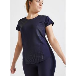 Koszulka fitness cardio krótki rękaw 120 damska. Niebieskie t-shirty damskie DOMYOS, bez wzorów, z elastanu, bez kołnierzyka. Za 39,99 zł.