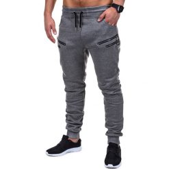 Spodnie męskie dresowe P422 - grafitowe/melanżowe. Szare spodnie męskie Ombre Clothing, m, bez wzorów, z bawełny. Za 39,00 zł.