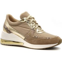 Sportowe pudrowo różowe sneakersy typu chunky ze złotą wstawką w podeszwie 278B. Różowe buty sportowe damskie Neścior, bez wzorów, z materiału, sportowe. W wyprzedaży za 249,00 zł.