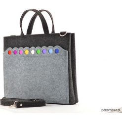 Shopper bag damskie: Duża Grafitowa Torebka – Laptopówka z Kropkami