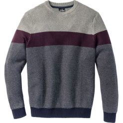 Swetry klasyczne męskie: Sweter z okrągłym dekoltem Regular Fit bonprix szary melanż – czerwony klonowy w paski