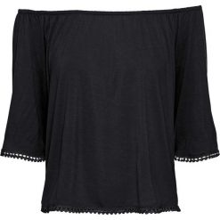Shirt z dekoltem "carmen" bonprix czarny. Czarne koszulki damskie bonprix, bez wzorów, z materiału, bez kołnierzyka, bez rękawów. Za 44,99 zł.