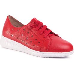 Sneakersy RIEKER - N3116-33 Rot. Czerwone półbuty damskie Rieker, bez wzorów, ze skóry ekologicznej, bez obcasa, na płaskiej podeszwie, bez zapięcia. Za 249,00 zł.