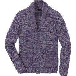 Sweter rozpinany melanżowy z szalowym kołnierzem Regular Fit bonprix szaro-ciemnoniebiesko-jeżynowy melanż. Szare kardigany męskie bonprix, l, melanż. Za 109,99 zł.
