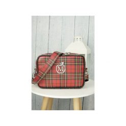 Modna Listonoszka typu CHANELKA na szerokim pasku CZERWONA KRATKA. Czerwone listonoszki damskie Manzana, na co dzień, w paski, ze skóry, eleganckie, bez dodatków. Za 129,00 zł.