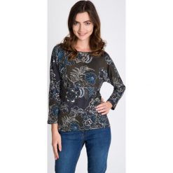 Bluzki damskie: Ciemnozielona bluzka w florystyczny print QUIOSQUE