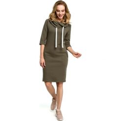 Sukienka - khaki. Brązowe sukienki damskie Moe, na co dzień, s, bez wzorów, z bawełny, z wykładanym kołnierzem, bez rękawów, dopasowane. W wyprzedaży za 169,00 zł.