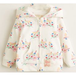 Mango Kids - Bluza dziecięca 80-104 cm. Białe bluzy dziewczęce Mango Kids, bez wzorów, z elastanu, z kapturem. Za 59,90 zł.