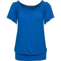 Shirt z dekoltem "carmen" bonprix lazurowy. Niebieskie koszulki damskie bonprix, bez wzorów, bez kołnierzyka. Za 54,99 zł.