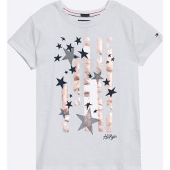 Tommy Hilfiger - Top dziecięcy 122-176 cm. Szare topy damskie marki TOMMY HILFIGER, z nadrukiem, z bawełny, z okrągłym kołnierzem. W wyprzedaży za 99,90 zł.