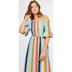Answear - Sukienka Stripes Vibes. Szare sukienki damskie ANSWEAR, na co dzień, s, bez wzorów, z poliesteru, casualowe, bez kołnierzyka, z krótkim rękawem, krótkie, mini, rozkloszowane. W wyprzedaży za 119,90 zł.