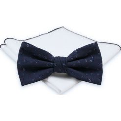 Granatowa Mucha z Białą Poszetką -CHATTIER- Męska, Motyw Florrystyczny MUCH0532. Niebieskie muszki męskie Chattier, na imprezę, w paski, eleganckie. Za 44,00 zł.