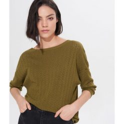 Ażurowy sweter z wiskozy - Khaki. Brązowe swetry damskie Mohito, s, bez wzorów, z wiskozy, bez rękawów, bez kaptura. Za 79,99 zł.