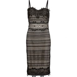 Sukienka z koronką bonprix czarno-jasnobrązowy. Czarne sukienki damskie bonprix, w koronkowe wzory, z koronki, eleganckie, bez kołnierzyka, bez rękawów. Za 189,99 zł.