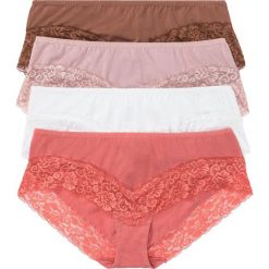 Figi "panty" z koronką (4 pary) bonprix biel wełny - rabarbarowy - różowobrązowy. Białe majtki damskie bonprix, z wełny. Za 55,96 zł.