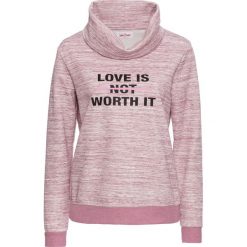 Bluzy damskie: Bluza melanżowa z nadrukiem, długi rękaw bonprix jeżynowy melanż