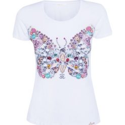 T-shirt EAN13. Białe bluzki damskie Ean13, z aplikacjami, z elastanu, z okrągłym kołnierzem. W wyprzedaży za 376,00 zł.