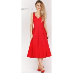 Elegancka sukienka midi czerwony. Czerwone sukienki damskie N/A, bez wzorów, z poliesteru, eleganckie, bez kołnierzyka, bez rękawów, midi. Za 282,29 zł.