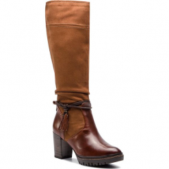Kozaki TAMARIS - 1-25551-21 Cognac 305. Brązowe buty zimowe damskie Tamaris, z materiału, na obcasie. Za 399,90 zł.