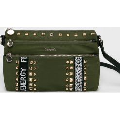 Desigual - Torebka. Brązowe listonoszki damskie Desigual, w paski, z poliesteru, na ramię, małe, z aplikacjami. W wyprzedaży za 149,90 zł.