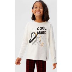 Mango Kids - Longsleeve dziecięcy Bimba 110-164 cm. Białe bluzki dziewczęce Mango Kids, z nadrukiem, z bawełny, z okrągłym kołnierzem, z długim rękawem, długie, bez kaptura. Za 45,90 zł.