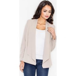 Beżowy Stylowy Żakiet z Wolnymi Połami. Brązowe marynarki damskie Molly.pl, s, bez wzorów. Za 136,90 zł.