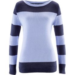 Sweter bonprix niebieski perłowy - ciemnoniebieski. Niebieskie swetry klasyczne damskie bonprix, z okrągłym kołnierzem. Za 74,99 zł.