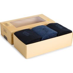 Zestaw 3 par wysokich skarpet męskich CAMEL ACTIVE - 6590X 545. Niebieskie skarpetki męskie z elastanu. Za 39,00 zł.