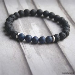 Męska bransoletka :: LAPIS LAZULI matowy & LAWA. Szare bransoletki męskie Pakamera, z lazurytem. Za 70,00 zł.