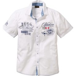 Koszula z krótkim rękawem bonprix biały. Białe koszule męskie bonprix, xl, z aplikacjami, bez kołnierzyka, z krótkim rękawem. Za 54,99 zł.