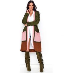 Kardigan maxi z kieszeniami khaki. Brązowe sukienki damskie e-margeritka.pl, s, bez wzorów. Za 198,99 zł.