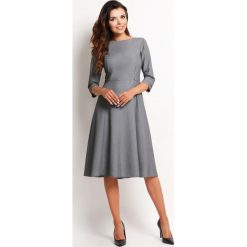 Szara Elegancka Rozkloszowana Sukienka Midi z Rękawem 3/4. Czarne sukienki balowe marki Style, l, oversize. Za 127,90 zł.