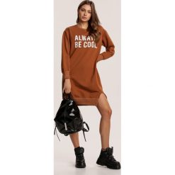 Camelowa Sukienka Urixalim. Brązowe sukienki damskie Renee, xl, bez wzorów, bez kołnierzyka, bez rękawów, mini. Za 79,99 zł.