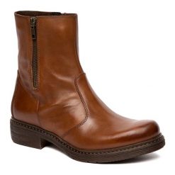 Buty zimowe męskie: Skórzane botki w kolorze jasnobrązowym