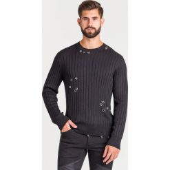 SWETER Just Cavalli. Czarne swetry męskie xl, z aplikacjami, z dzianiny, z okrągłym kołnierzem. Za 1079,40 zł.