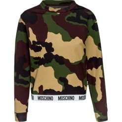 Bluza MOSCHINO UNDERWEAR Brązowy|Print|Zielony. Brązowe bluzy damskie marki Moschino Underwear, moro, z bawełny, z krótkim rękawem, krótkie. Za 462,00 zł.