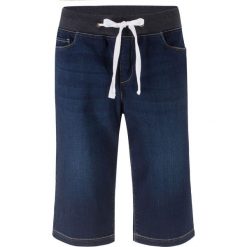 Bermudy BOYFRIEND z elastycznym paskiem bonprix ciemny denim. Czarne szorty damskie bonprix, z jeansu. Za 44,99 zł.