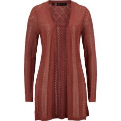 Sweter rozpinany ażurowy, długi rękaw bonprix brązowy. Pomarańczowe swetry damskie bonprix, bez wzorów, z długim rękawem, długie, bez kaptura. Za 79,99 zł.