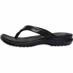Crocs japonki damskie Capri V Sequin Flip W (204311-001) 41/42 czarne. Czarne klapki damskie Crocs, bez wzorów, bez obcasa. W wyprzedaży za 169,00 zł.
