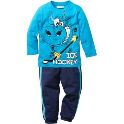 Koszulka chłopięca z długim rękawem + spodnie dresowe (2 części) bonprix turkusowo-ciemnoniebieski. Niebieskie t-shirty chłopięce bonprix, w paski, z dresówki, z długim rękawem. Za 54,99 zł.