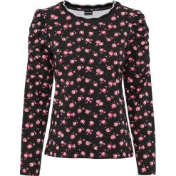Shirt z długim rękawem bonprix czarno-malinowy w kwiaty. Czarne koszulki damskie bonprix, w kwiaty, z elastanu, z kontrastowym kołnierzykiem, z długim rękawem. Za 64,99 zł.