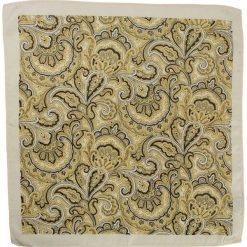 Kremowa Elegancka Poszetka Męska - ALTIES - Beżowy Wzór Orientalny POSZALTS0187. Brązowe poszetki męskie Alties, eleganckie. Za 27,00 zł.