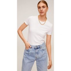 Mango - T-shirt Ribcaja. Czarne bluzki damskie Mango, s, bez wzorów, z elastanu, z okrągłym kołnierzem. W wyprzedaży za 47,90 zł.