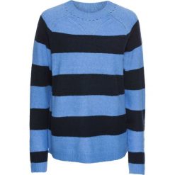 Sweter dzianinowy w paski bonprix niebiesko-ciemnoniebieski w paski. Niebieskie swetry klasyczne damskie bonprix, z dzianiny. Za 54,99 zł.