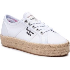 Espadryle PEPE JEANS - Abersun Basic PLS30870 White 800. Białe espadryle damskie Pepe Jeans, bez wzorów, z jeansu, bez obcasa, na koturnie. W wyprzedaży za 199,00 zł.