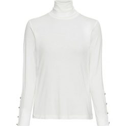 Shirt z golfem bonprix biel wełny. Białe koszulki damskie bonprix, bez wzorów, z wełny, z golfem, z długim rękawem. Za 59,99 zł.